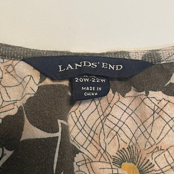 Lands' End Faux Wrap Dress Womens Size 2X Olive Floral Casual Knit *NO BELT - Picture 8 of 12